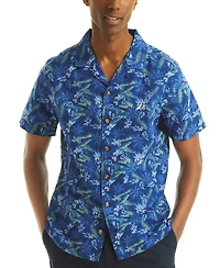 Nautica Men's Short Sleeve Button-Front Tropical Leaf Print Camp Shirt