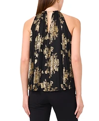 Msk Women's Metallic Floral-Print Pleated Top