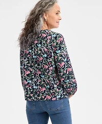 Style & Co Floral-Print Gauze Popover Long-Sleeve Top, Exclusively at Macy's