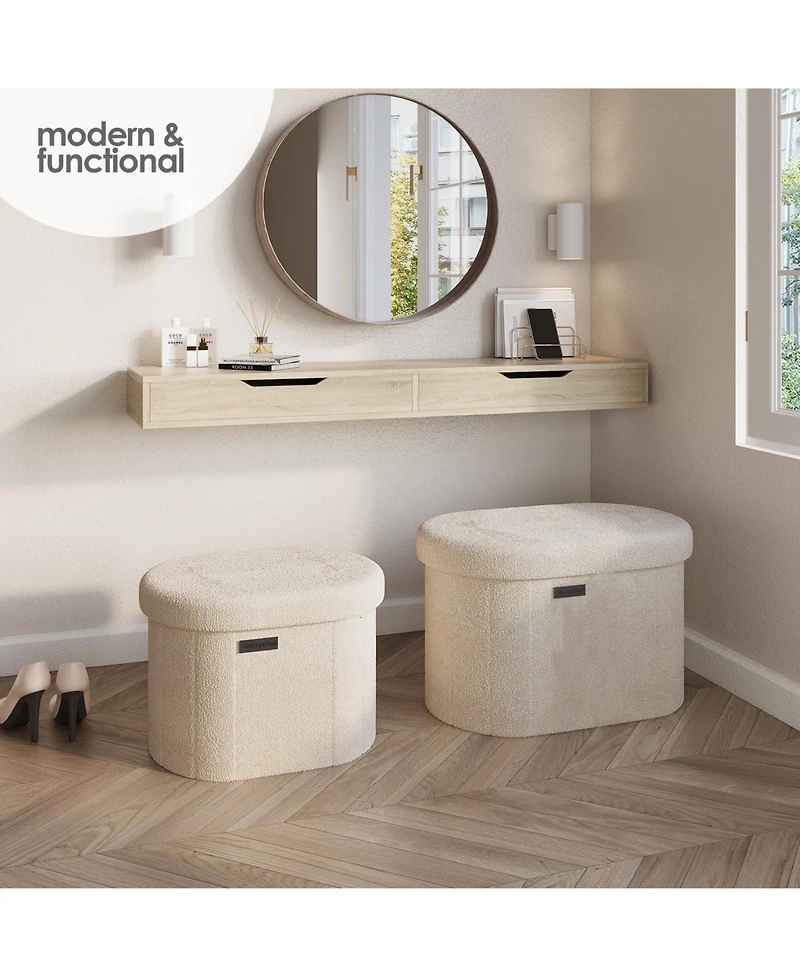 Ovel Boucle Ottoman Storage Bench-Modern Foot Stool