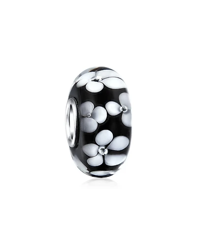 Bling Jewelry Floral Design Murano Glass Spacer Charm Bead with Sterling Silver Core