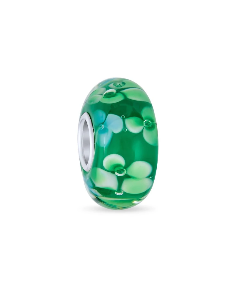 Bling Jewelry Floral Design Murano Glass Spacer Charm Bead with Sterling Silver Core