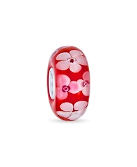 Bling Jewelry Floral Design Murano Glass Spacer Charm Bead with Sterling Silver Core