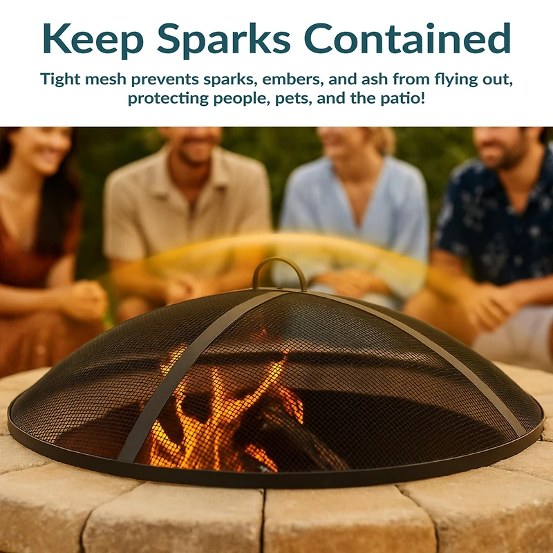 Outdoor Heavy-Duty Steel Mesh Round Camp Fire Pit Spark Screen Lid with Handle