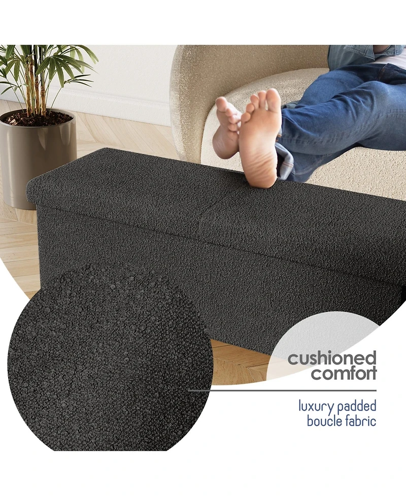 Rectangular Boucle Ottoman Storage Bench – Modern Foot Stool, Makeup Vanity Perfect for Living Room & Bedroom Decor