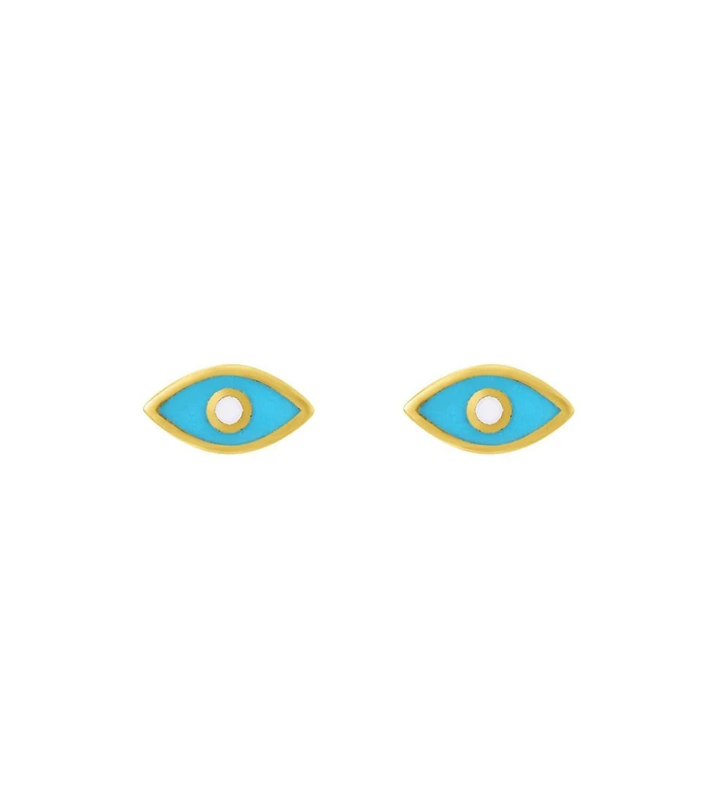The Lovery Blue Enamel Evil Eye Stud Earrings 14K Gold