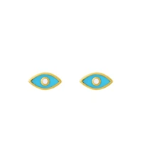 The Lovery Blue Enamel Evil Eye Stud Earrings 14K Gold