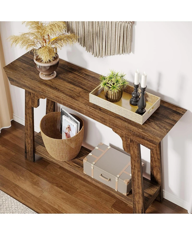 Tribesigns Console Table with Storage, 2-Tier Wood Entryway Table with Shelf, Farmhouse Narrow Sofa Table Behind Couch for Foyer, Hallway, Living Room