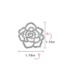 Bling Jewelry Sparkling Rose Flower Brooch Pin with Crystals Silver Tone Rhodium Plated