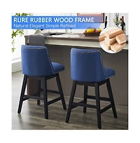 26" Upholstered Swivel Bar Stools Set of 2, Modern Linen Fabric Counter Stools-The Pop Home