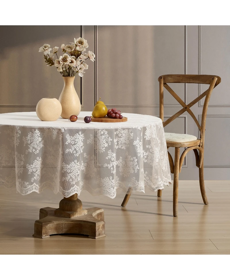 Hlc.me Jolene Floral Lace Fabric Tablecloth, Lace Fabric Table Cloth for Round Tables, Wrinkle Resistant Tablecloth