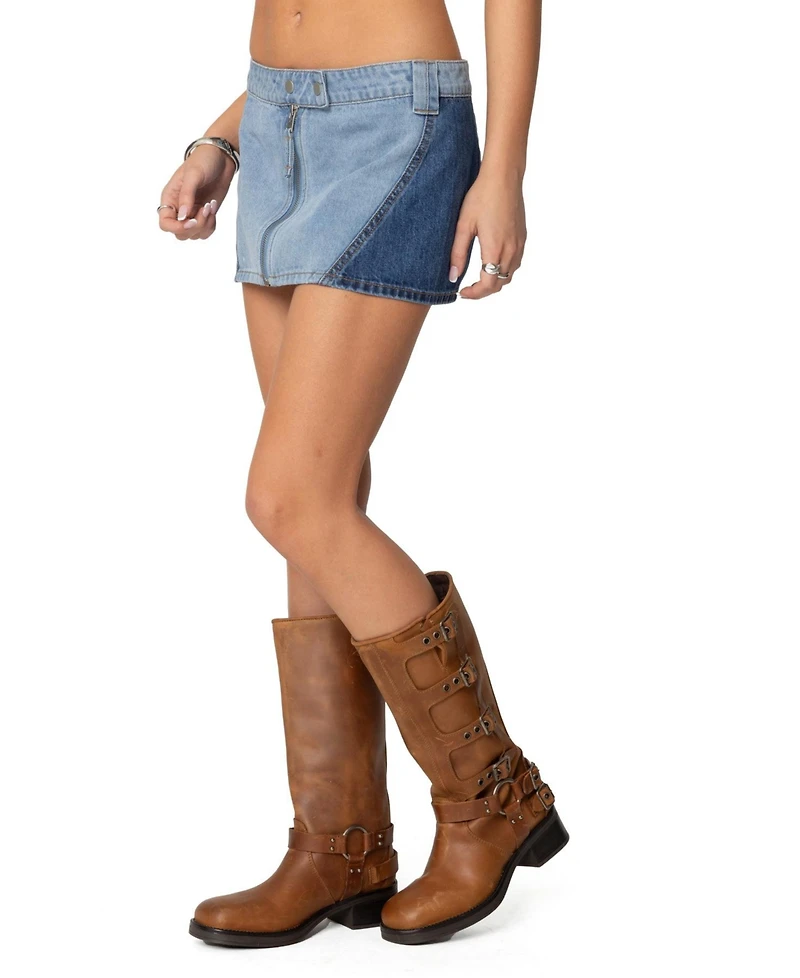 Edikted Womens Reni Contrast Zip Denim Mini Skirt