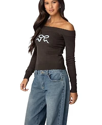 Edikted Womens Tj Off Shoulder Knit Bow Top