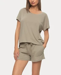 Felina Women's Lauren Linen Jersey Pullover Top and Shorts Sleepwear