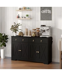 Homcom Kitchen Storage Sideboard, Buffet Cabinet with Barn Doors,