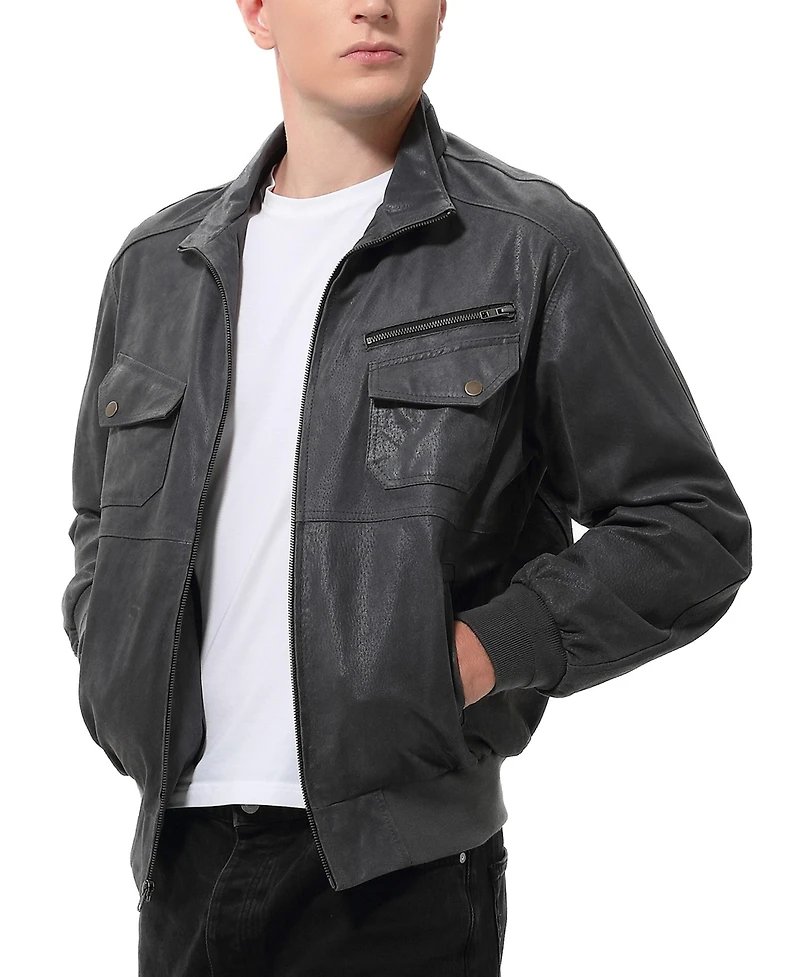 Bgsd Men Civic Distressed Leather Bomber Jacket