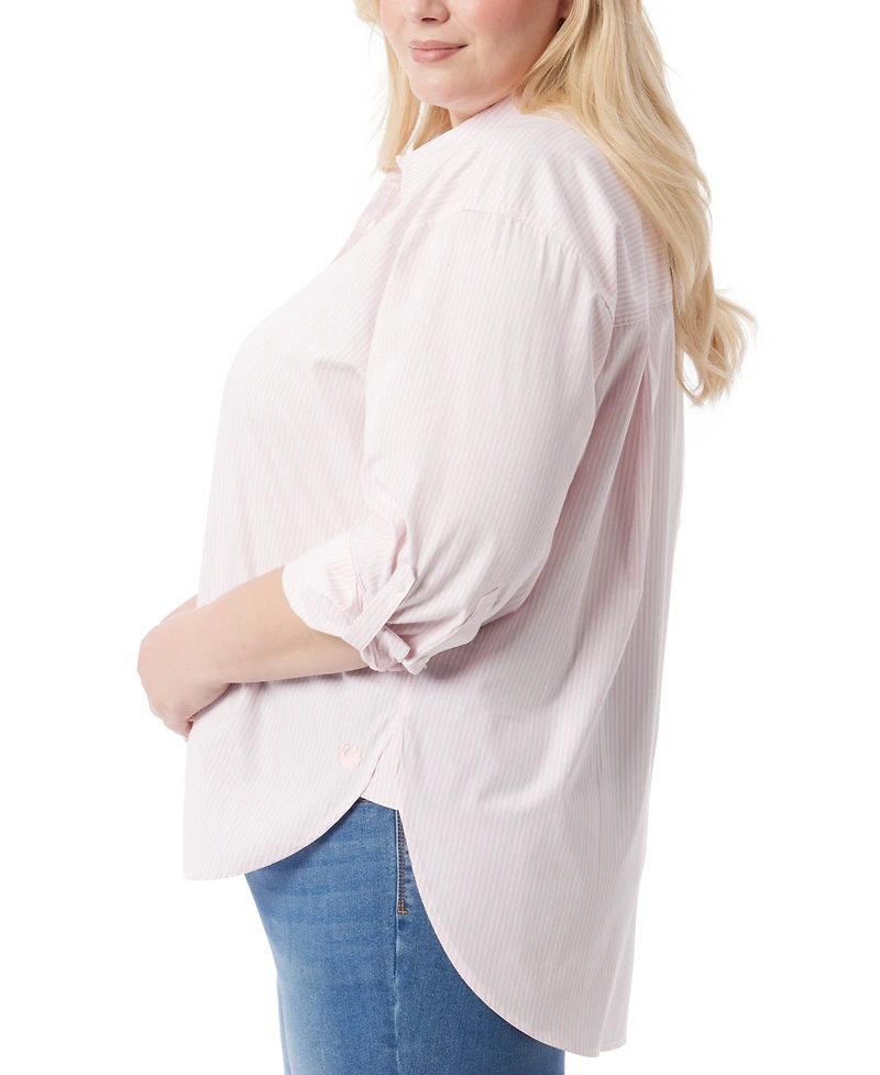 Gloria Vanderbilt Plus Amanda Cotton Oversized Printed Shirt - Pink Parasol
