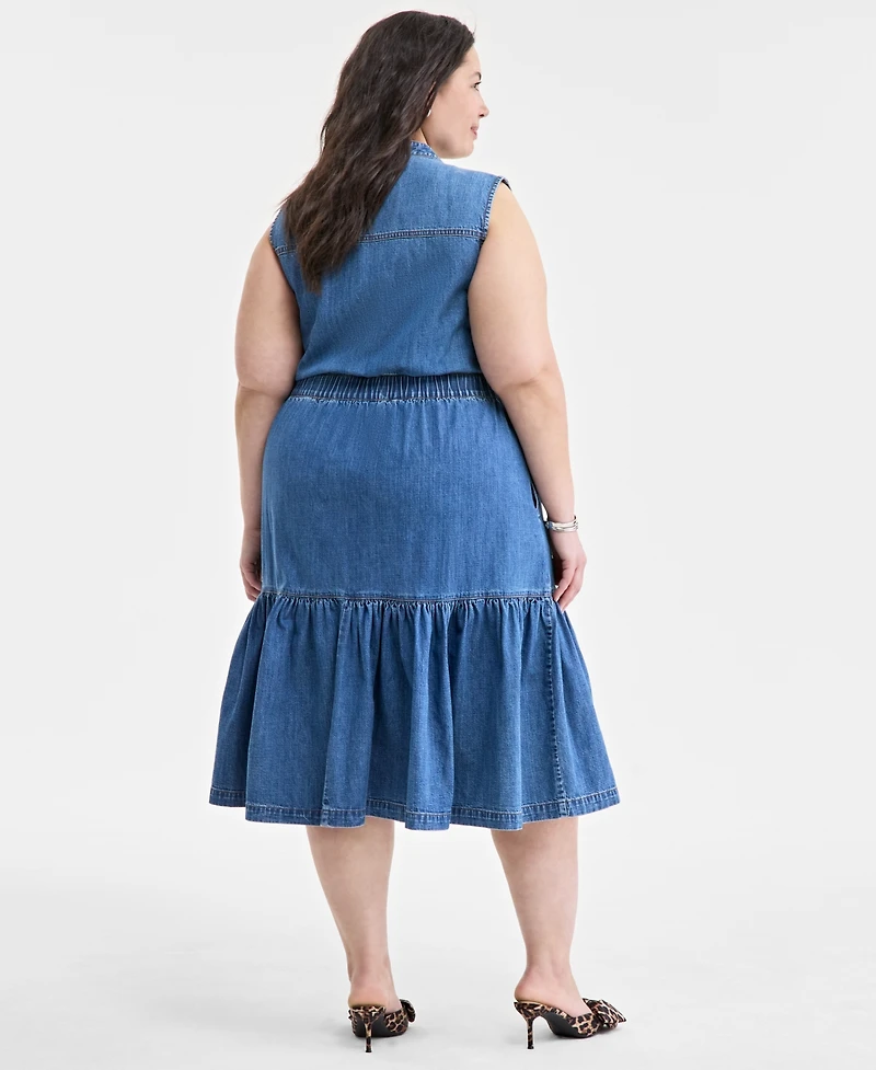 On 34th Trendy Plus Size Denim Tiered Midi Dress, Created for Macy's