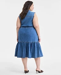 On 34th Trendy Plus Size Denim Tiered Midi Dress, Created for Macy's