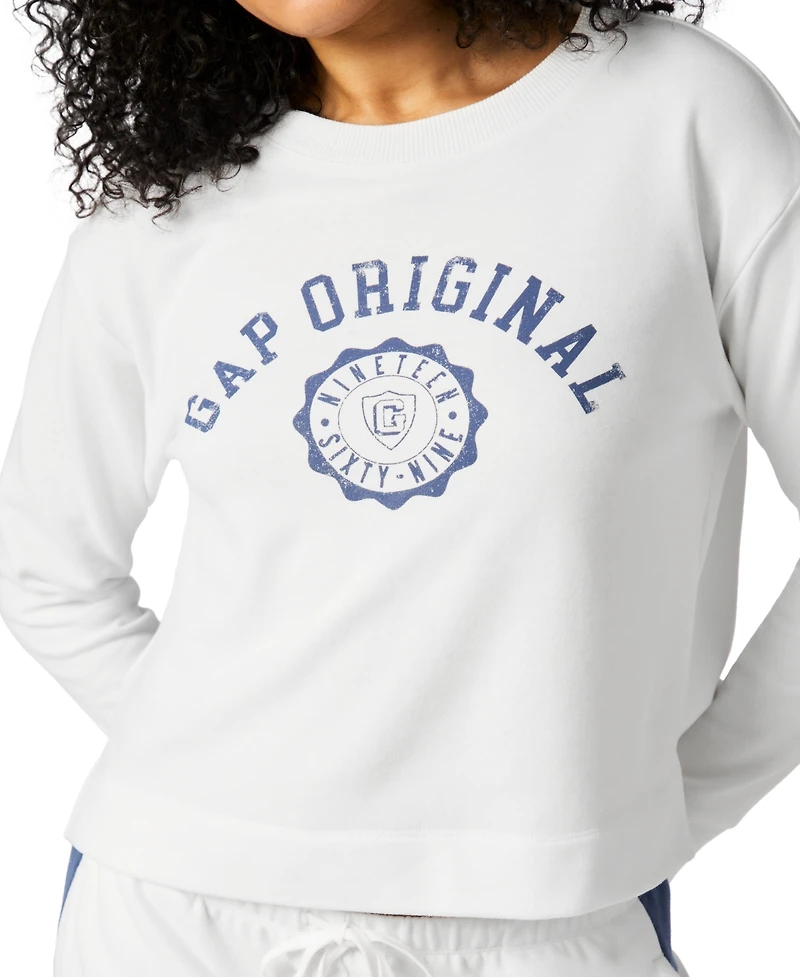 Gap Women's French Terry Crewneck Logo Pajama Top - Exclusively at Macy's