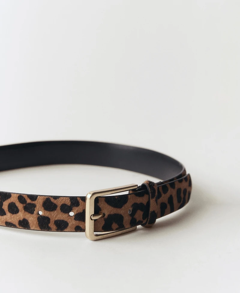 Mango Women's Leopard Leather Belt