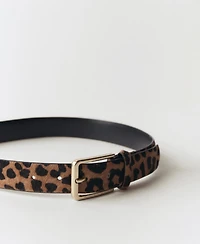 Mango Women's Leopard Leather Belt