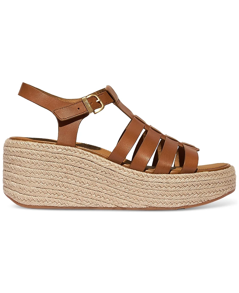 FitFlop Women's Platform Espadrille Leather Wedge Sandals