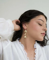 Matr Boomie Gold Tone Sayuri Ginkgo Leaf Triple Drop Earrings