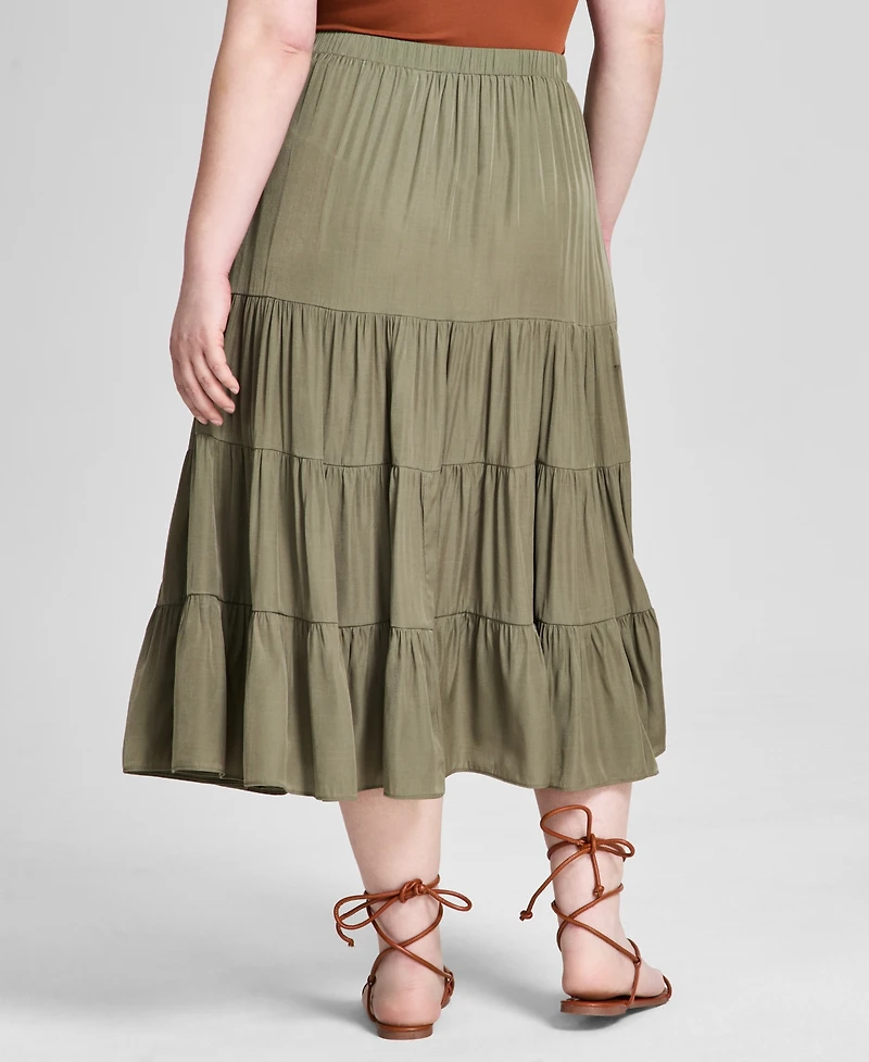 And Now This Plus Pull-On Tiered Midi Skirt