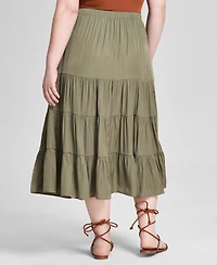 And Now This Plus Pull-On Tiered Midi Skirt