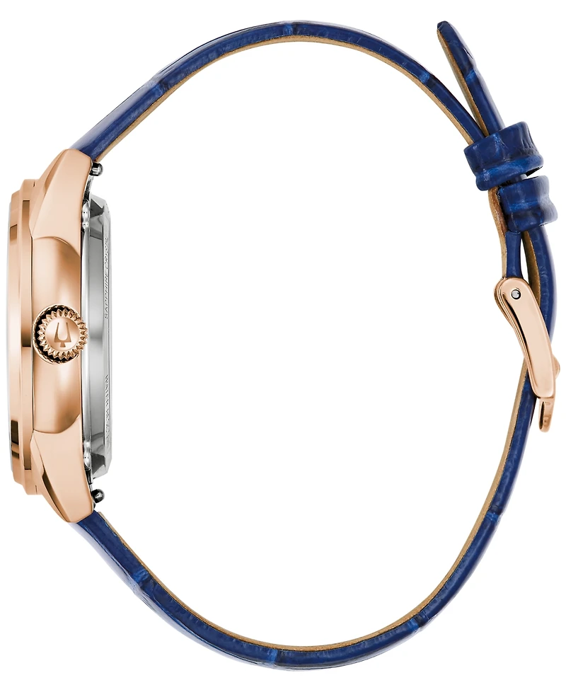 Bulova Women's Sutton Automatic Navy Blue Leather Strap Watch 34.5mm