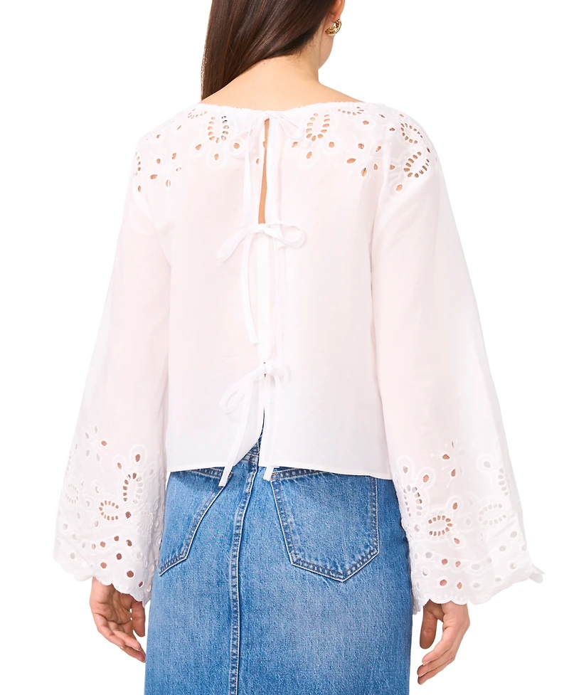 1.State Women's Cotton Eyelet Bell-Sleeve Blouse