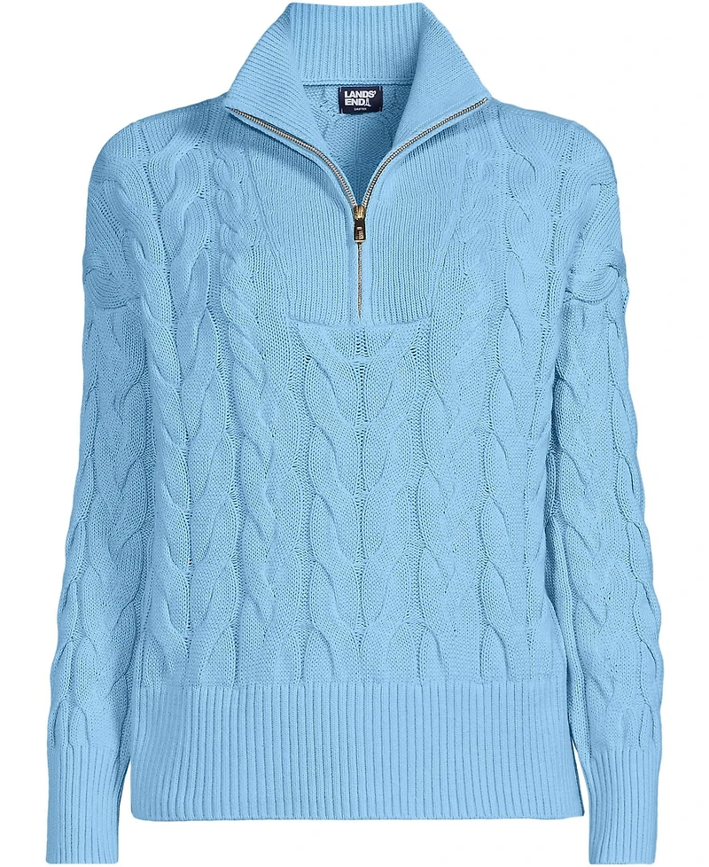 Lands' End Women's Drifter Cable Quarter Zip Sweater