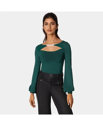 Bebe Women's Open Neck Rhinestone Trim Sweater