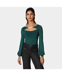 Bebe Women's Open Neck Rhinestone Trim Sweater
