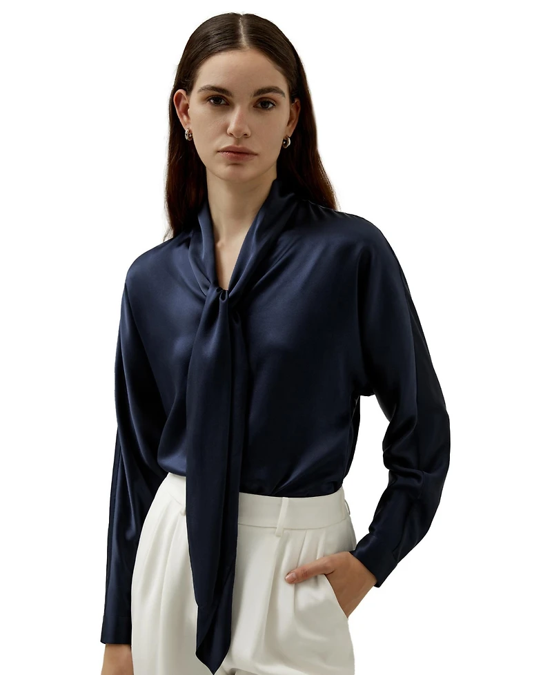 Lilysilk Women's Batwing Silk Top with Adjustable Neck Tie