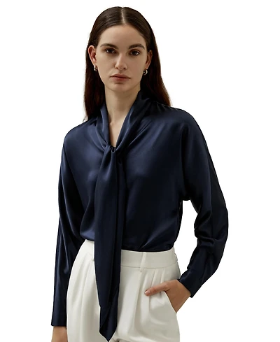 Lilysilk Women's Batwing Silk Top with Adjustable Neck Tie