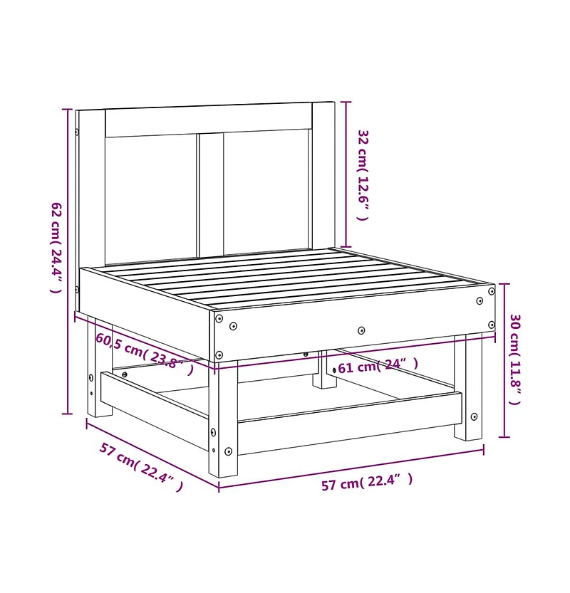 Patio Middle Sofa Solid Wood Pine