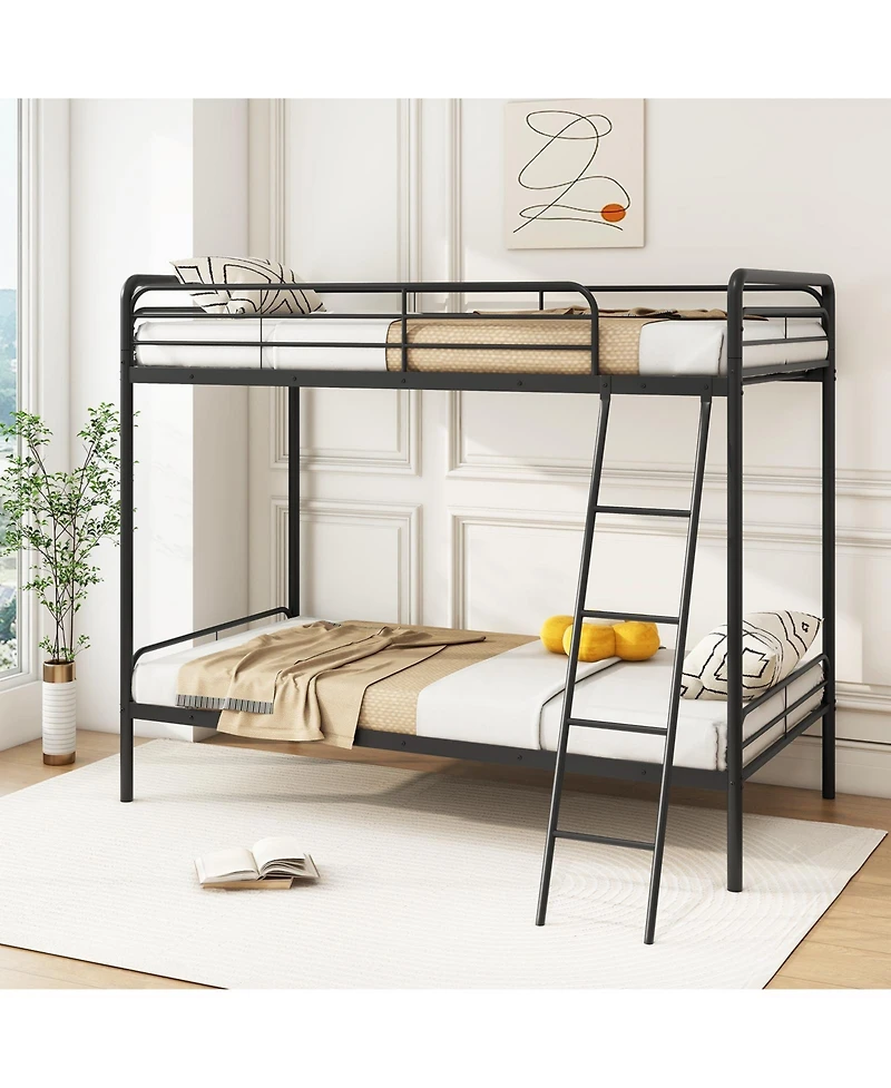 Space-Saving Heavy Duty Metal Bunk Bed with Built-In Ladder