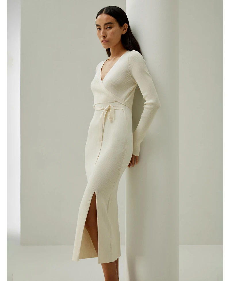 Lilysilk Women's Elegant Wrap-Front Silk Knit Dress