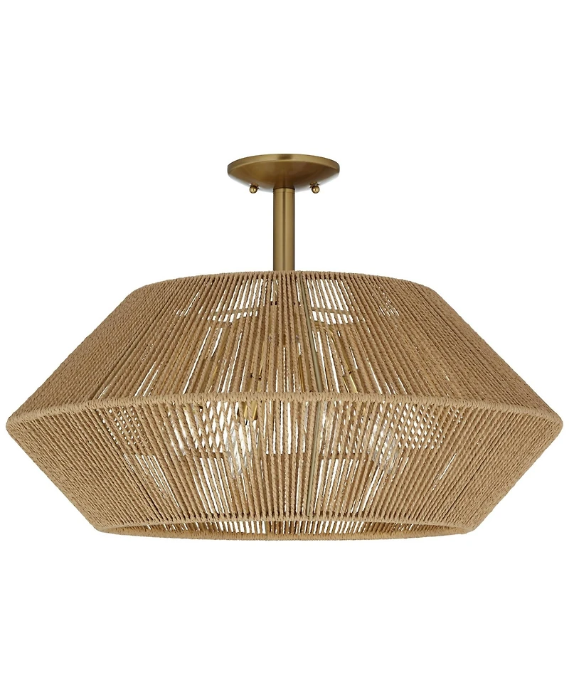 Possini Euro Pedro 24" Wide Brass and Rattan 4-Light Ceiling Light - Possini Euro Design