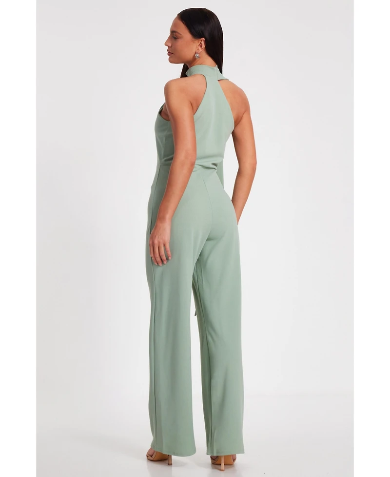 Quiz Women's Scuba Crepe Halter Neck Jumpsuit With Scarf Tie Detail