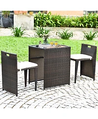 Gymax 3 Pcs Cushioned Wicker Patio Furniture Set Seat Sofa Outdoor No Assembly