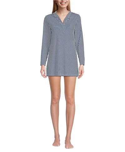 Lands' End Women's Long SunShade Upf 50 Hooded Mini Swim Cover-Up Dress