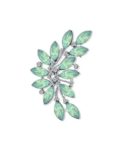Bling Jewelry Fashion Aqua Green Marquise Crystal Leaf Brooch Pin Mother Silver Plated Brass