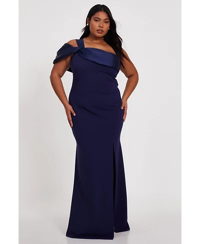 Quiz Plus One Shoulder Satin/Scuba Crepe Maxi Dress