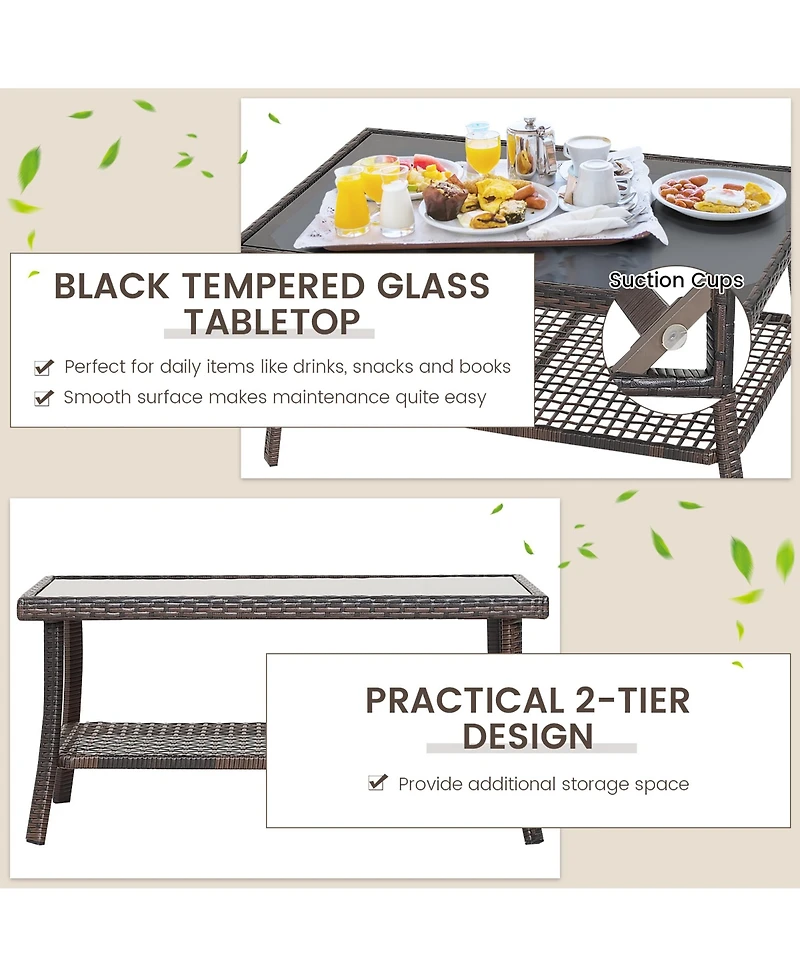 8 Pcs Outdoor Rattan Conversation Set Patio Rattan Sofa Set W/ Protective Cover