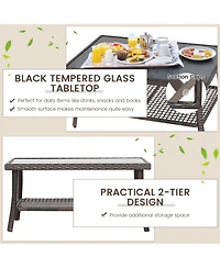 8 Pcs Outdoor Rattan Conversation Set Patio Rattan Sofa Set W/ Protective Cover