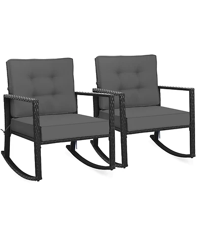 2 Pcs Patio Rattan Rocker Chair Outdoor Glider Rocking Chair Cushion Lawn