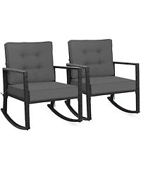 2 Pcs Patio Rattan Rocker Chair Outdoor Glider Rocking Chair Cushion Lawn